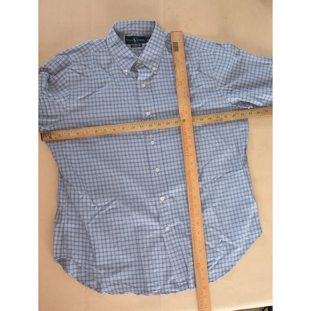 Polo Ralph Lauren Button Down Large Light Blue Plaid Long Sleeve Classic Fit